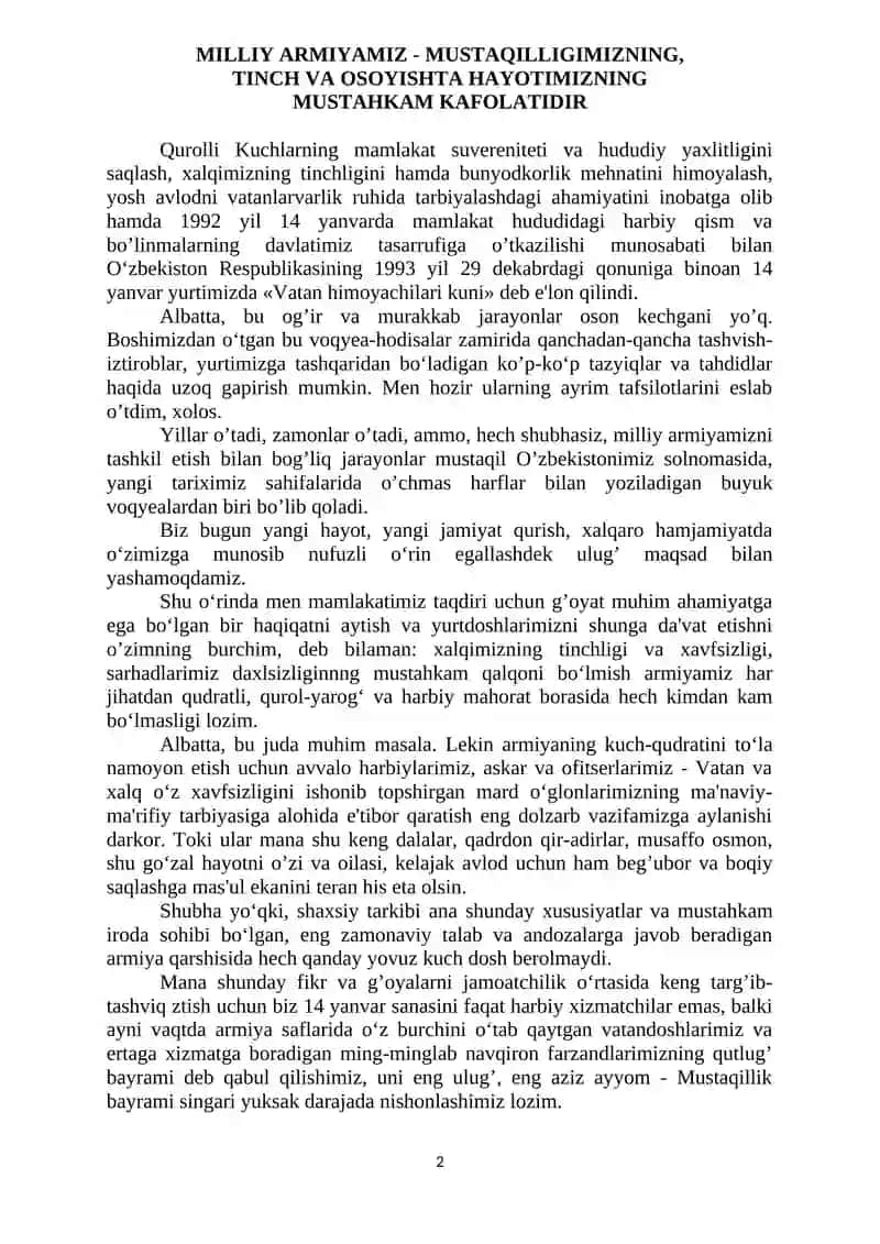 Mavzu: Vatanimiz istiqlolini yanada mustahkamlash 2