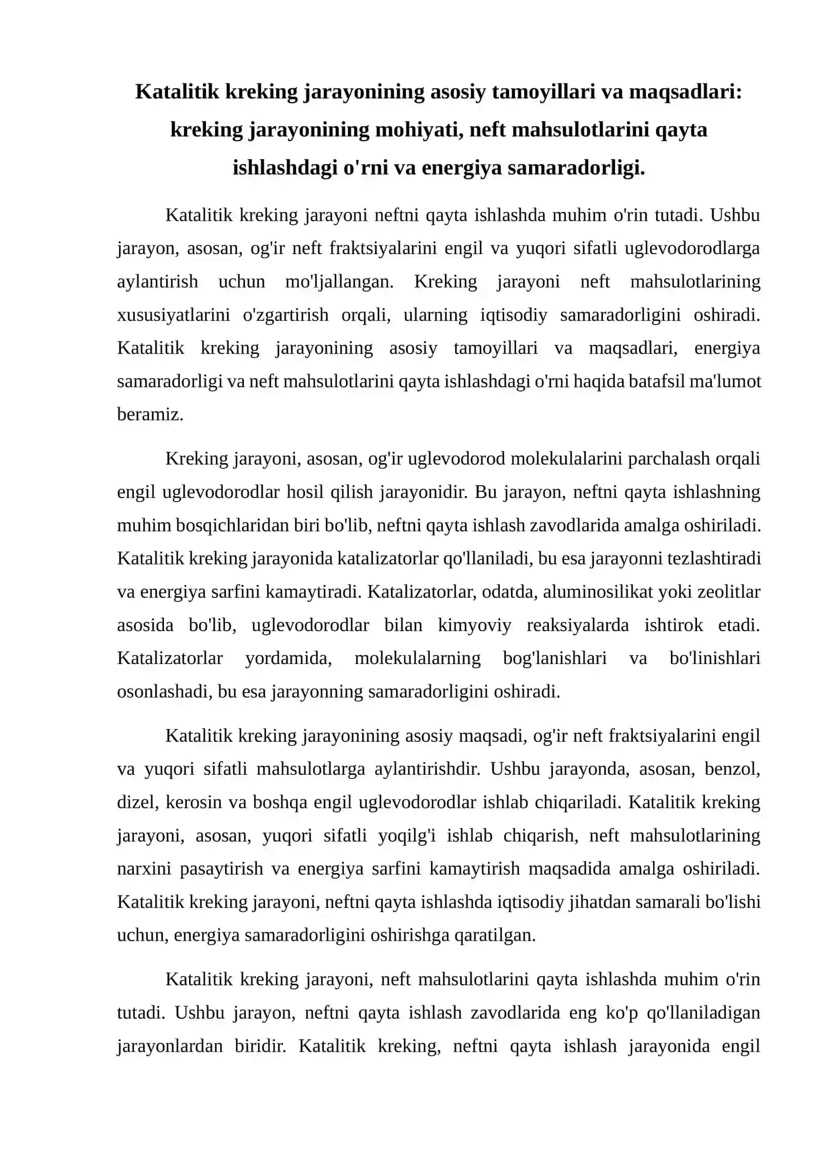 Katalitik kreking jarayoni katalizatorlar va reaktorlar 2