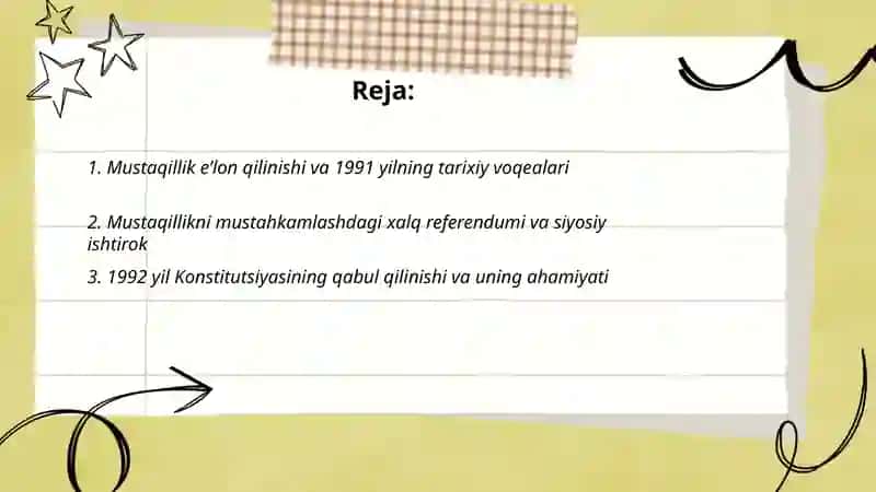 Mustaqil O’zbekiston Respublikasining tashkil topshi va uning tarixiy ahamiyati 2