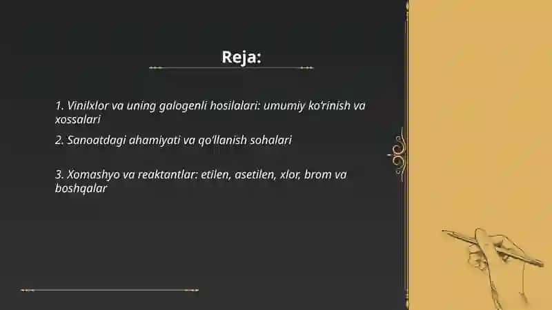 Vinilxloredning galogenli hosilalarini olinishni sanoat usullari 2