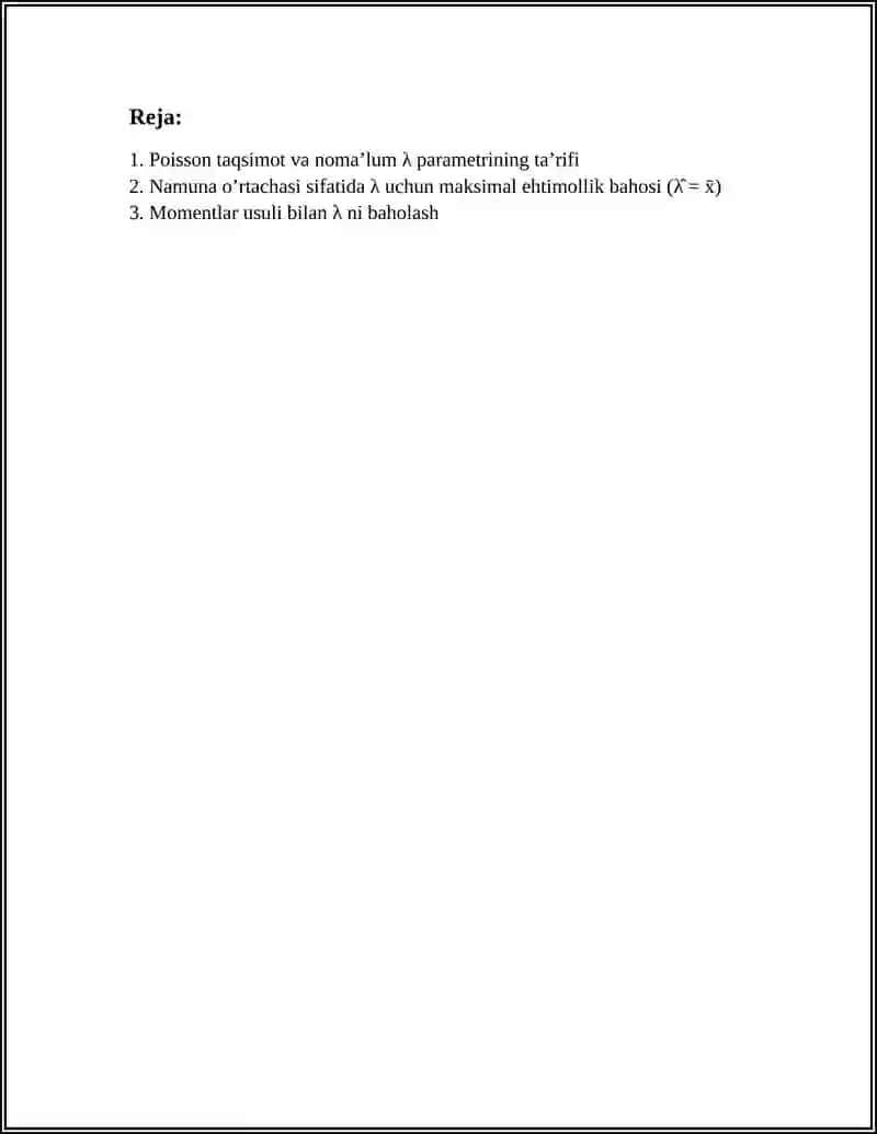Poisson Taqsimot va Nomalum λ Parametri 2