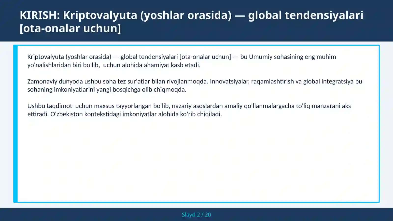 KRIPTOVALYUTA (YOSHLAR ORASIDA) — GLOBAL TENDENSIYALARI [OTA-ONALAR UCHUN] 2