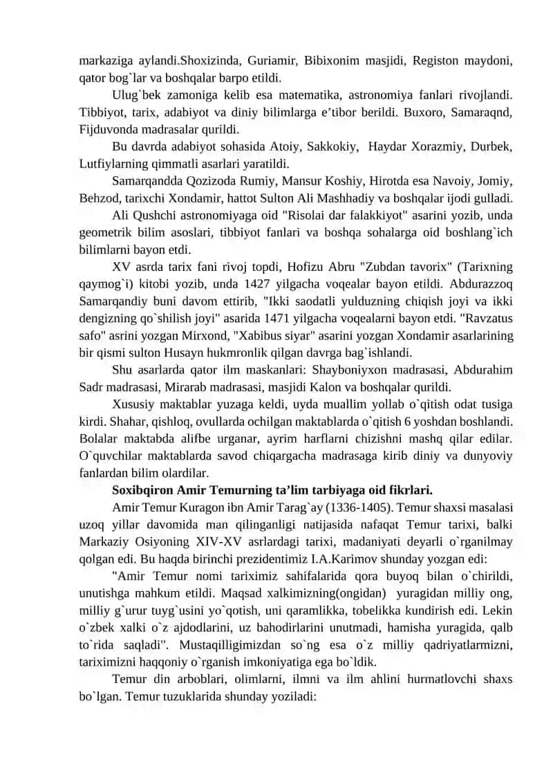 XIV ASRNING IKKINCHI YARMI VA XVI ASRDA MOVARAUNNAHRDA TARBIYA, MAKTAB VA PEDAGOGIK FIKRLAR RIVOJI 2