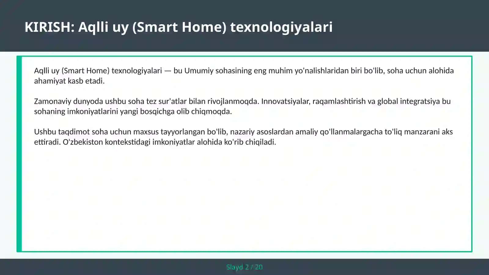 Aqlli uy (Smart Home) Texnologiyalari 2