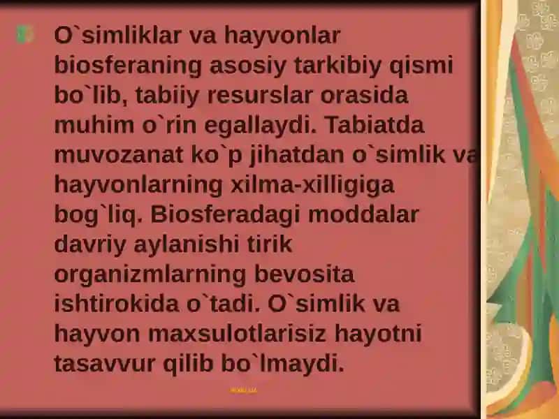 O'SIMLIK VA HAYVONOT DUNYOSINI MUHOFAZA QILISH 2