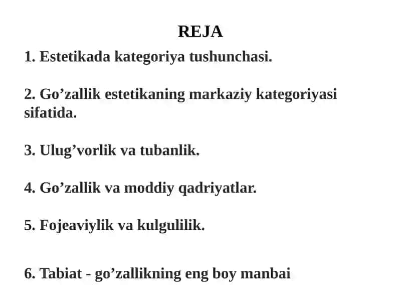 Estetikaning asosiy mezoniy tushunchalari 2