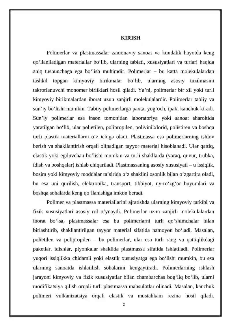 Polimerlar va plastmassalar 2