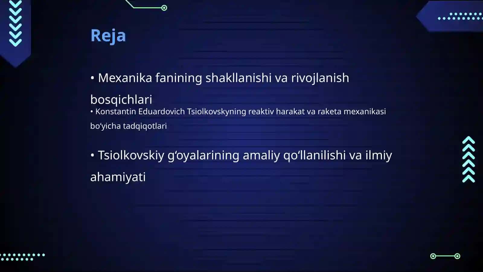 Konstantin Eduardovich Tsiolkovskyning mexanika sohasidagi ilmiy tadqiqotlari 2