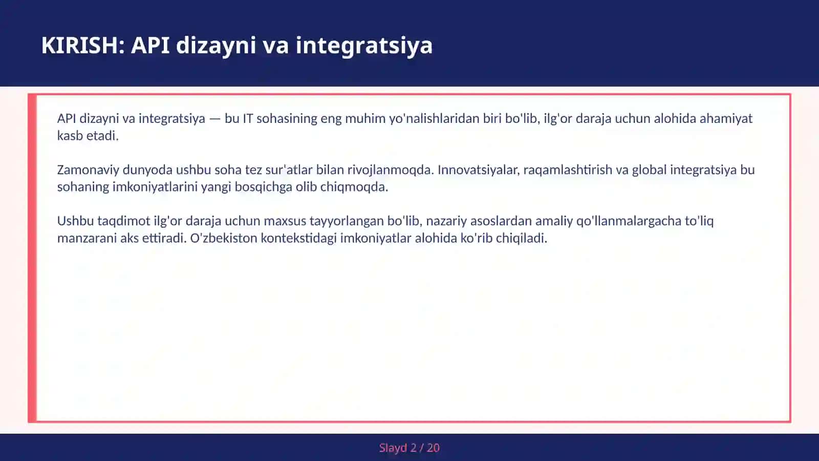 API DIZAYNI VA INTEGRATSIYA 2