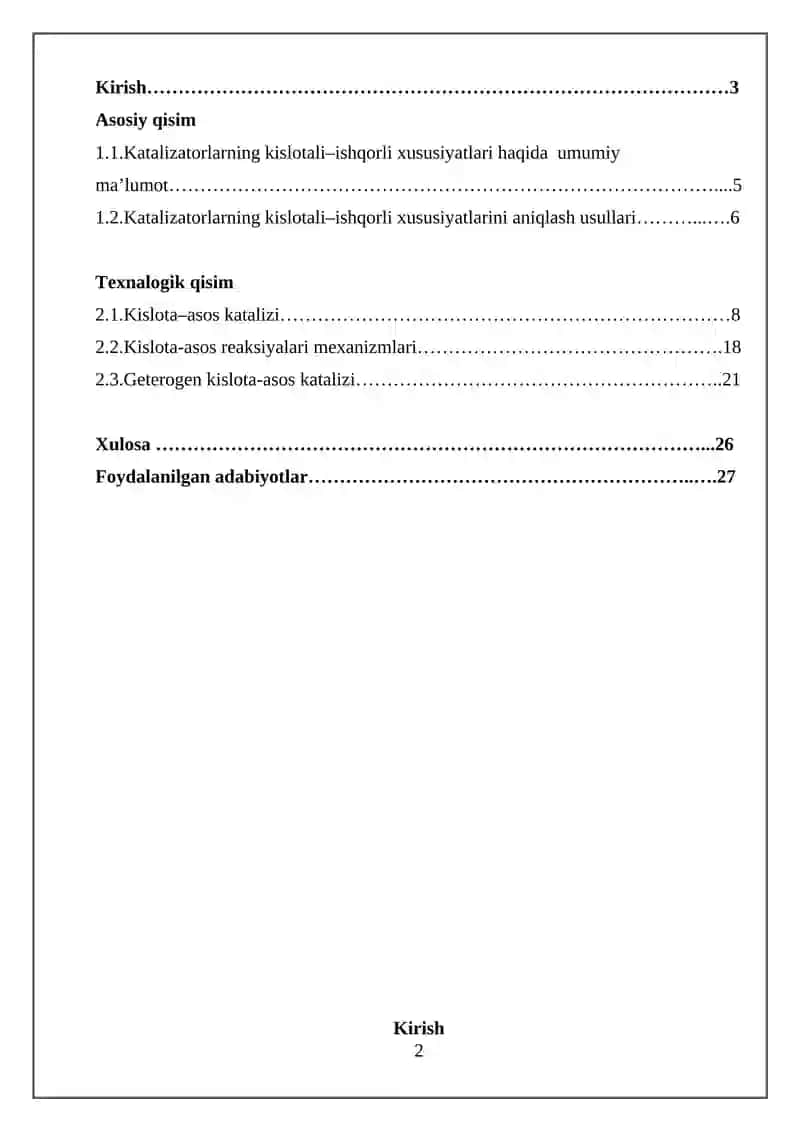 Kislotali – Ishqorli Katalizatorlarning Xususiyatlari 2