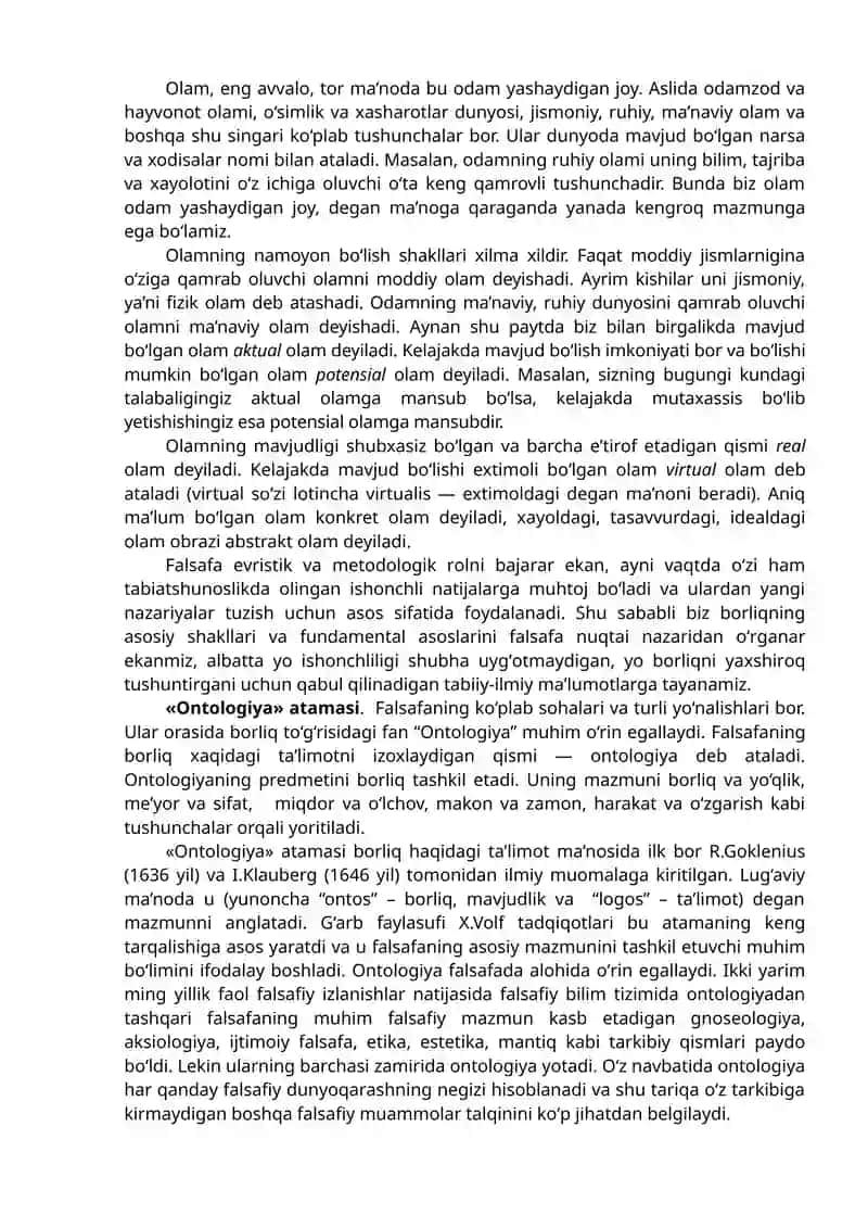 Borliq (Ontologiya) va rivojlanish falsafasi 2