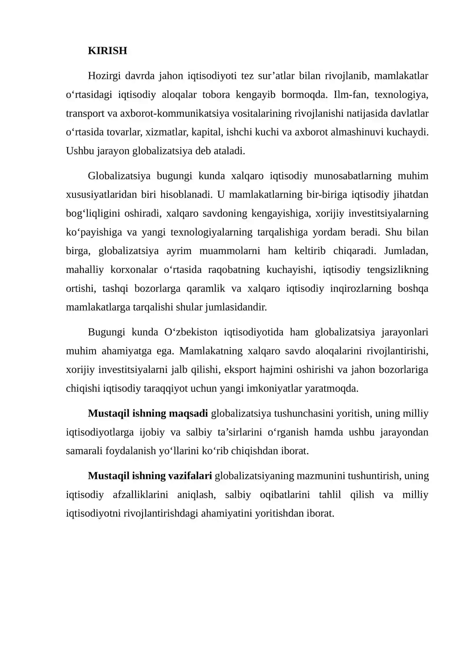 GLOBALIZATSIYA JARAYONI MILLIY IQTISODIYOTLARNING O‘ZARO BOG‘LIQLIGINI KUCHAYTIRADI 2