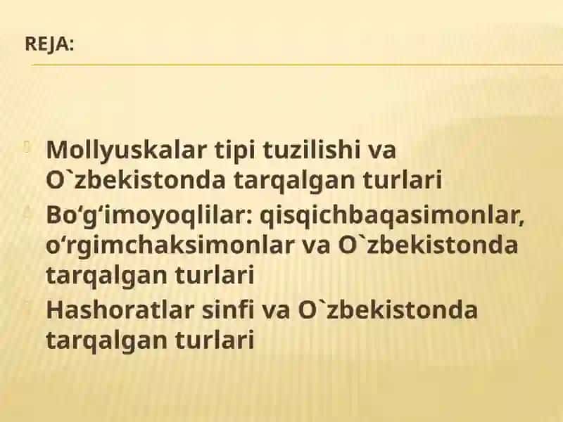 Molyuskalar, Bo'g'imoyoqlilar va Hasharotlar ularning O'zbekistondagi turlari 2