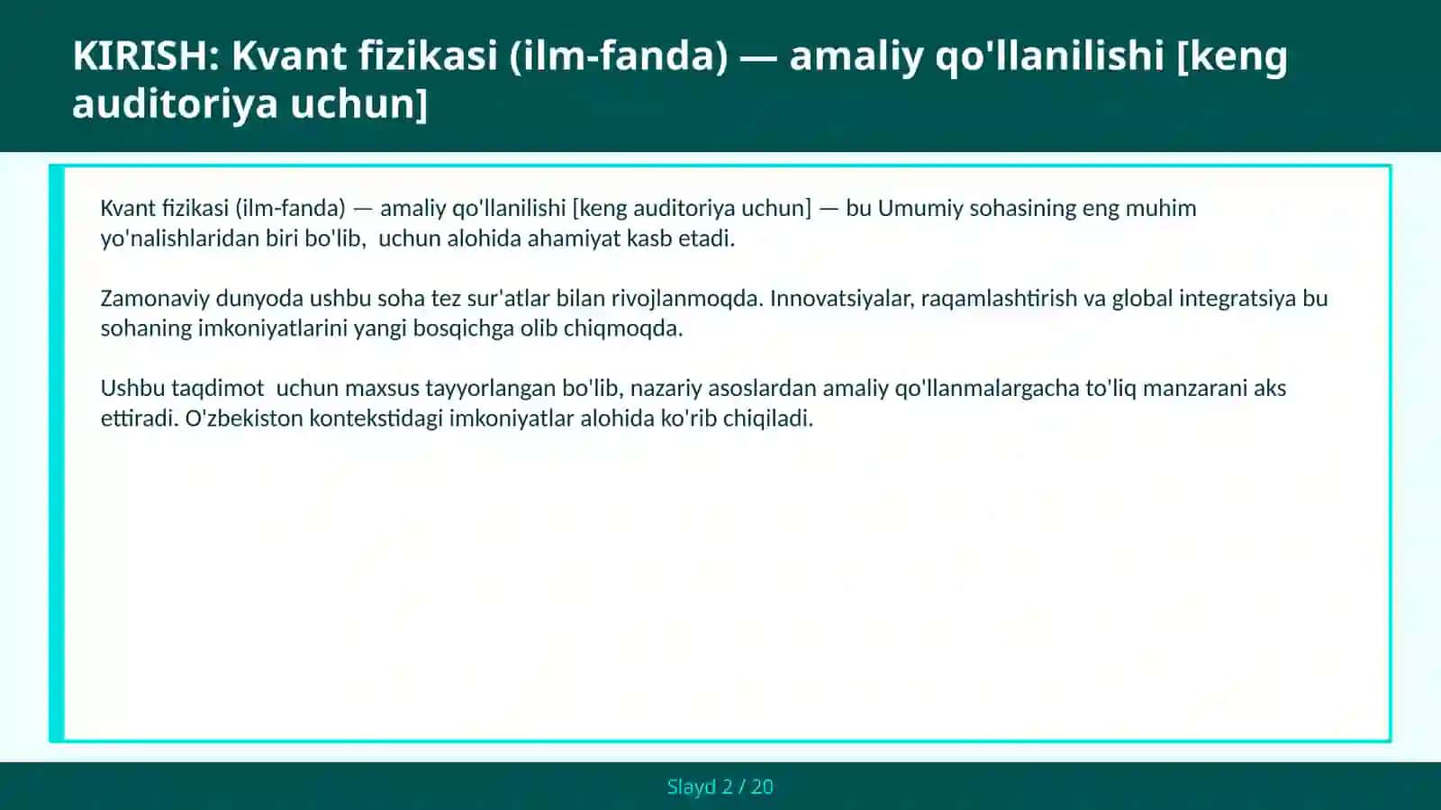 Kvant fizikasi (ilm-fanda) — amaliy qo'llanilishi [keng auditoriya uchun] 2