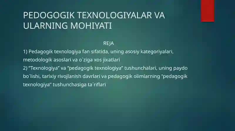 Metodika Fanlarni O’qish Texnologiyasi 2