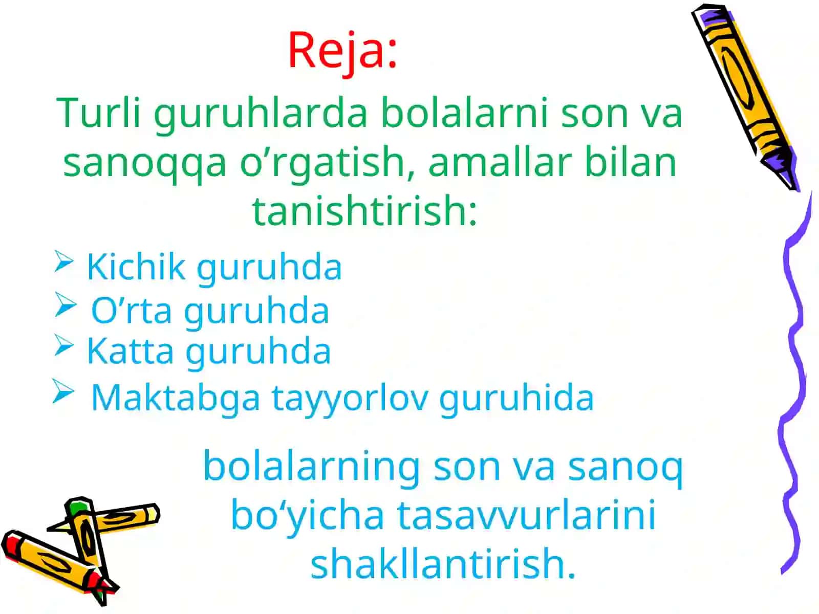 Bolalarda son va sanoq haqidagi tasavvurlarini shakllantirish, sanashga o‘rgatish 2