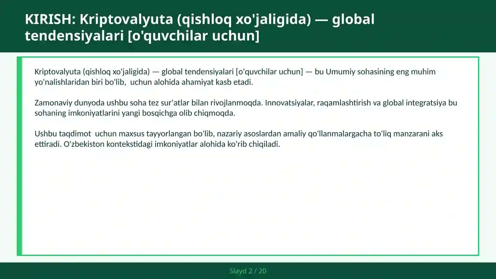 Kriptovalyuta (qishloq xo'jaligida) — global tendensiyalari [o'quvchilar uchun] 2