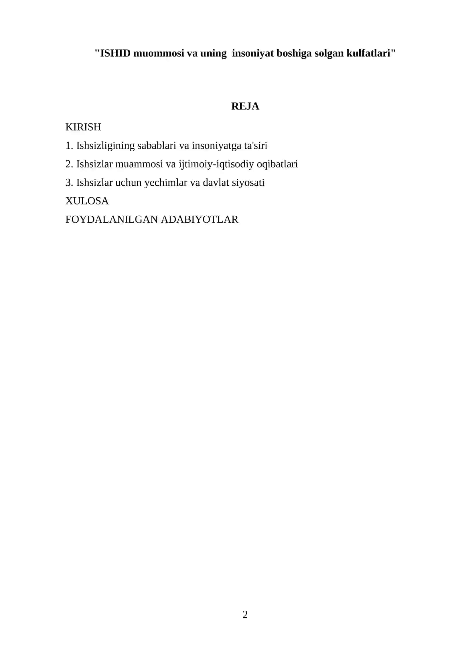 "ISHID muommosi va uning insoniyat boshiga solgan kulfatlari" 2