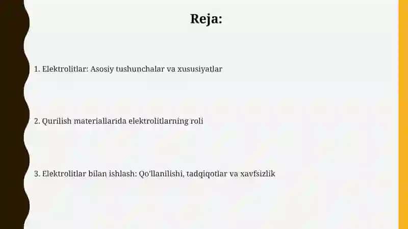 Qurilish kimyosi fani mavzu elktrolitlar 2