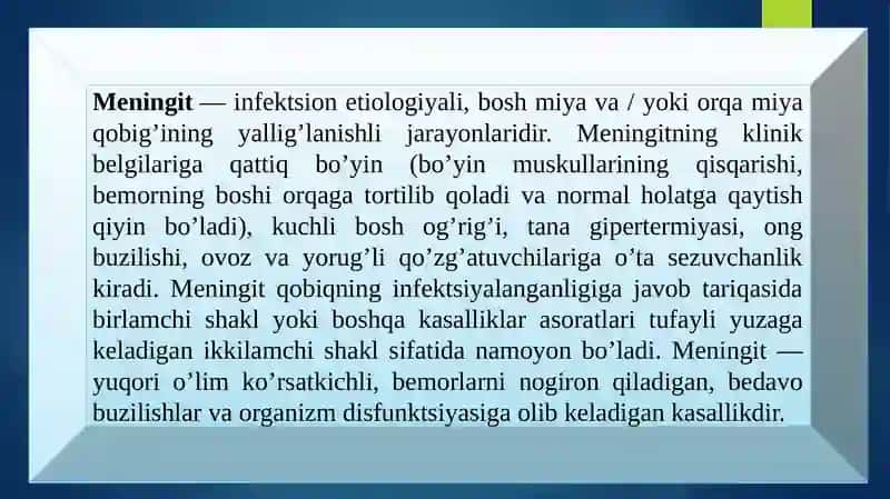 MENINGIT KASSALIGINING KELIB CHIQISHI SABABLI VA ASORATI 2