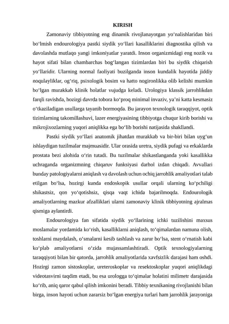 PASTKI SIYDIK YOʻLLARIDA BAJARILADIGAN ENDOUROLOGIK AMALIYOTLAR 2
