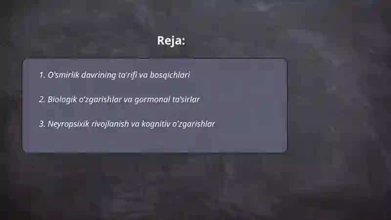 O'smirlar davridagi pisixik rivojlanishning umumiy tavsifi 2