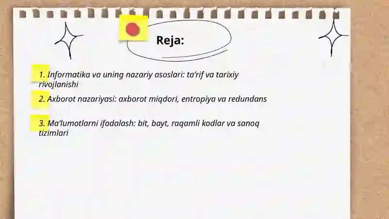 Informatikaning nazariy asoslari" faniga kirish 2