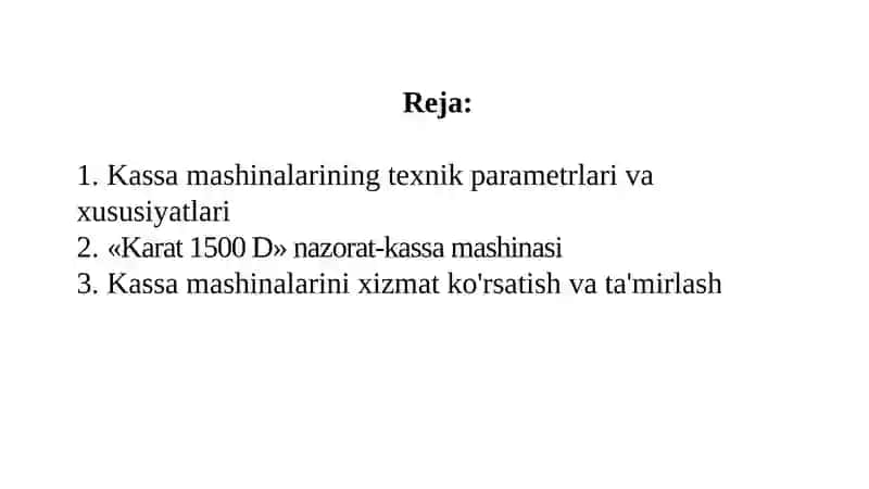«Karat 1500 D », « Karat 1500 K »  va « Samsung Er 250 RF » markali nazorat-kassa  mashinalari. 2
