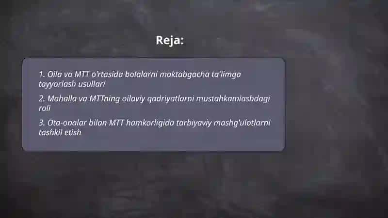Oila, MTT va mahalla hamkorligi 2