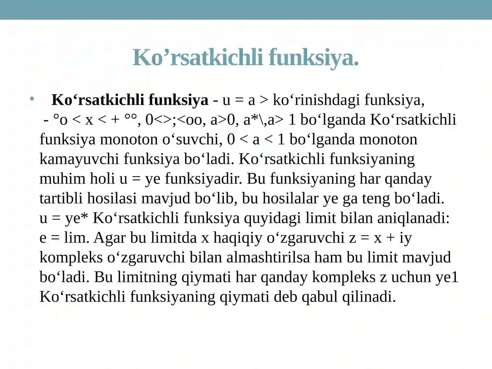 Ko’rsatkichli va logorifmli funksiya 2
