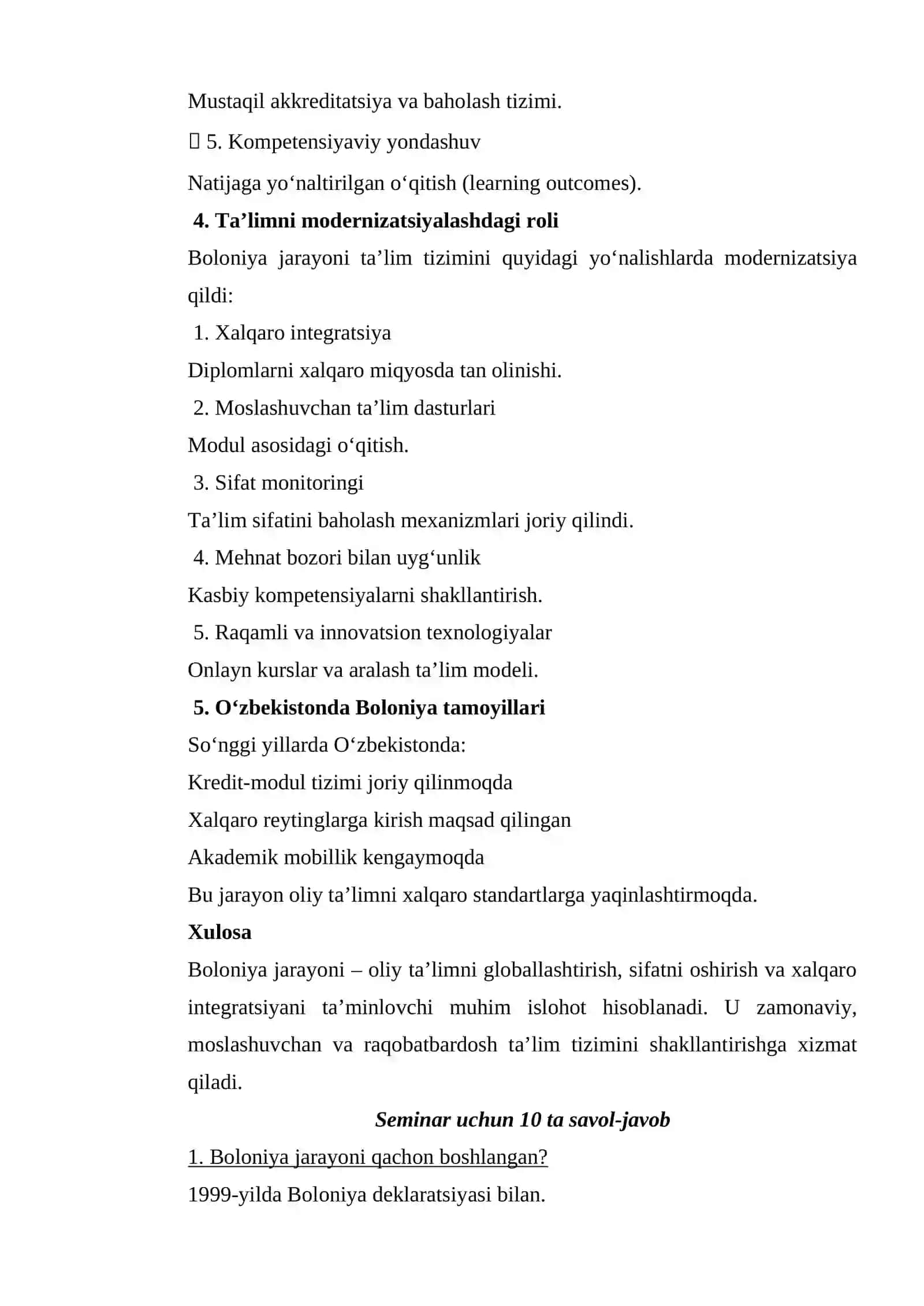 Boloniya jarayonlari va uning ta’lim modernizatsiyalashdagi roli 2
