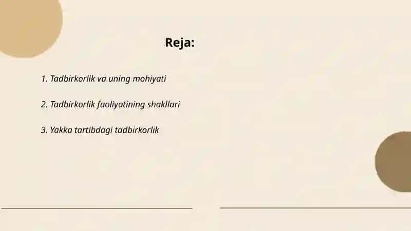Tadbirkorlik faoliyati va shakllari 2