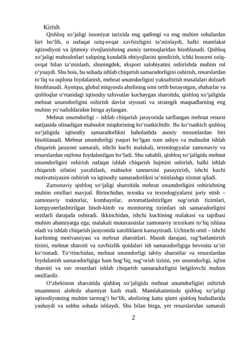 Qishloq xo‘jaligida mehnat unumdorligini oshirish 2