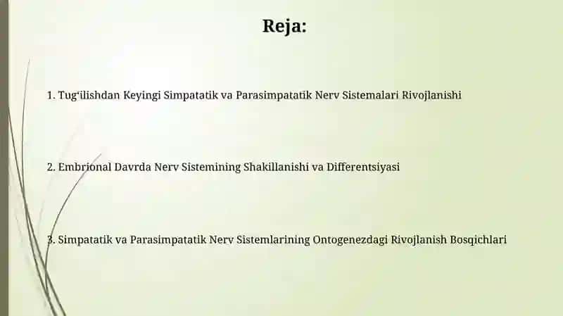 Simpatik va parasimpatik nerv tizimi Ontagenezda rivojlanishi 2