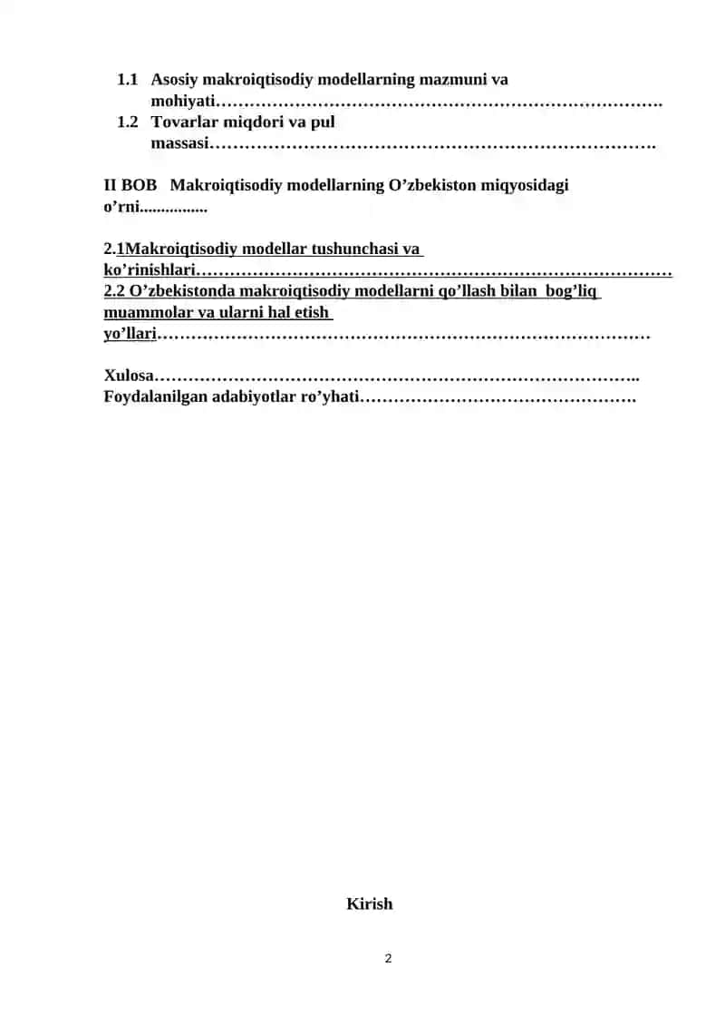 Asosiy makroiqtisodiy modellarning qiyosiy tahlili 2