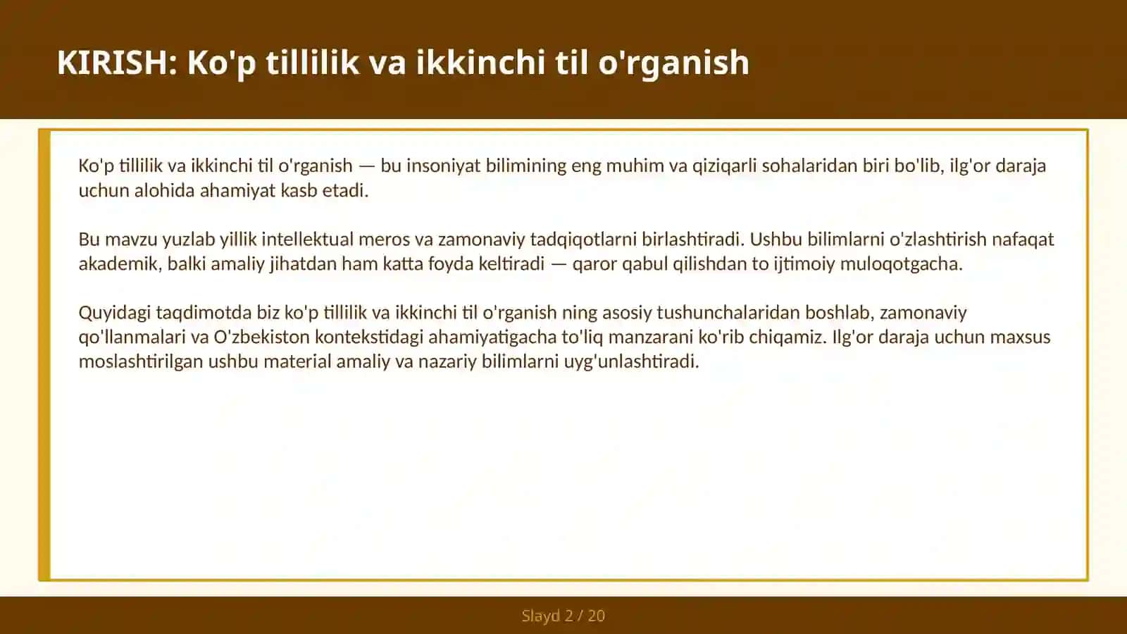 Ko'p tillilik va ikkinchi til o'rganish 2