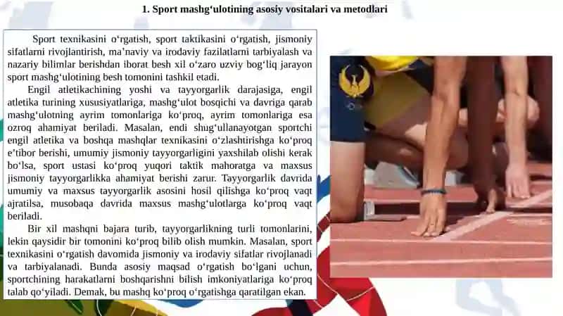 Yengil atletika mashgʻulotlarida qo'llaniladigan metodlarni o‘rgatish 2