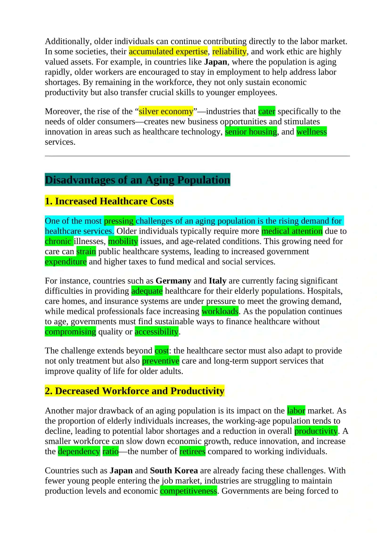 Advantages and Disadvantages of an Aging Population for Society 2
