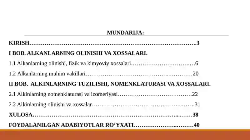 ALKANLARNING OLINISHI VA XOSSALARI 2