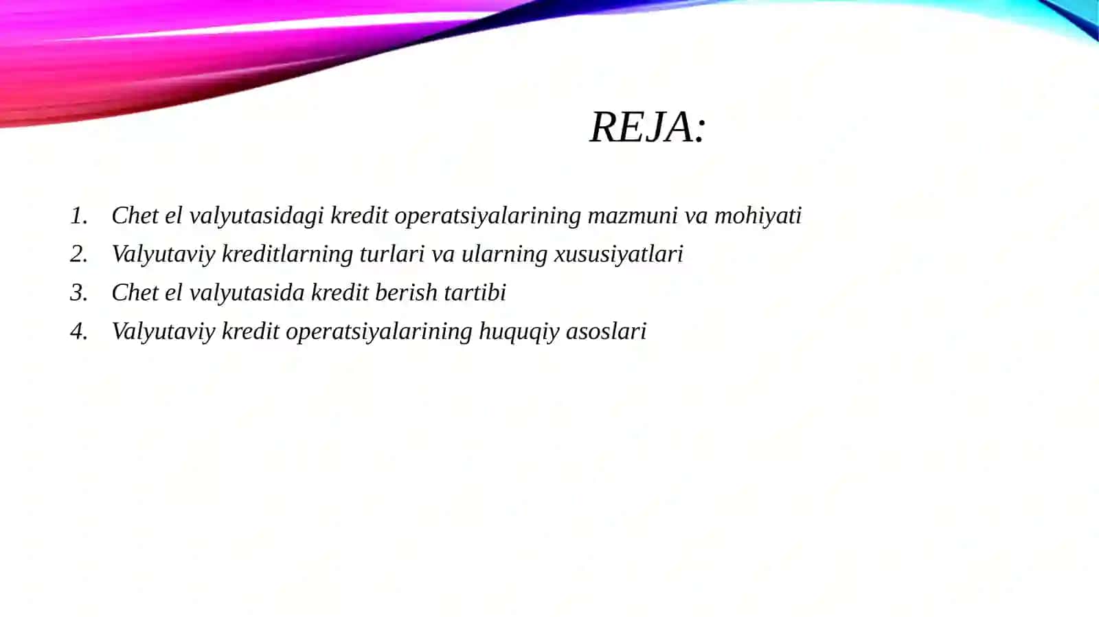 Chet el valyutasi bilan O’tkaziladigan kredit operatsiyalari xisobi 2