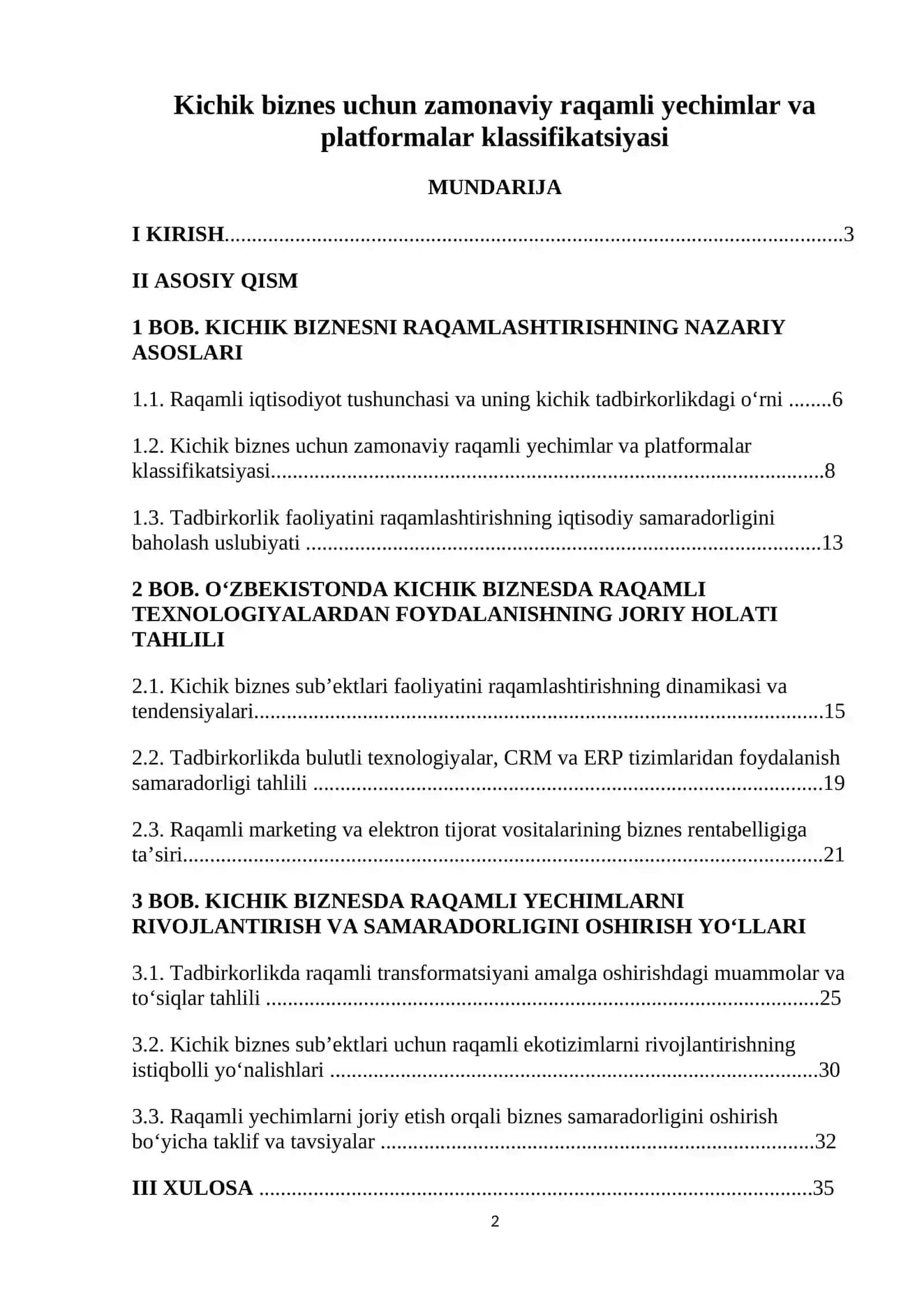 Kichik biznes uchun zamonaviy raqamli yechimlar va platformalar klassifikatsiyasi 2