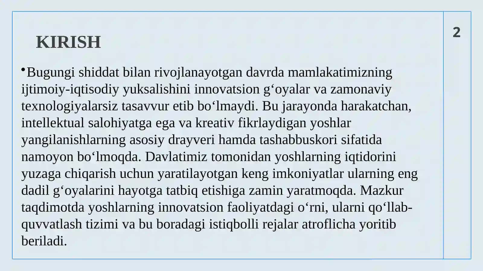 YOSHLAR — INNOVATSION G‘OYALAR TASHABBUSKORI 2