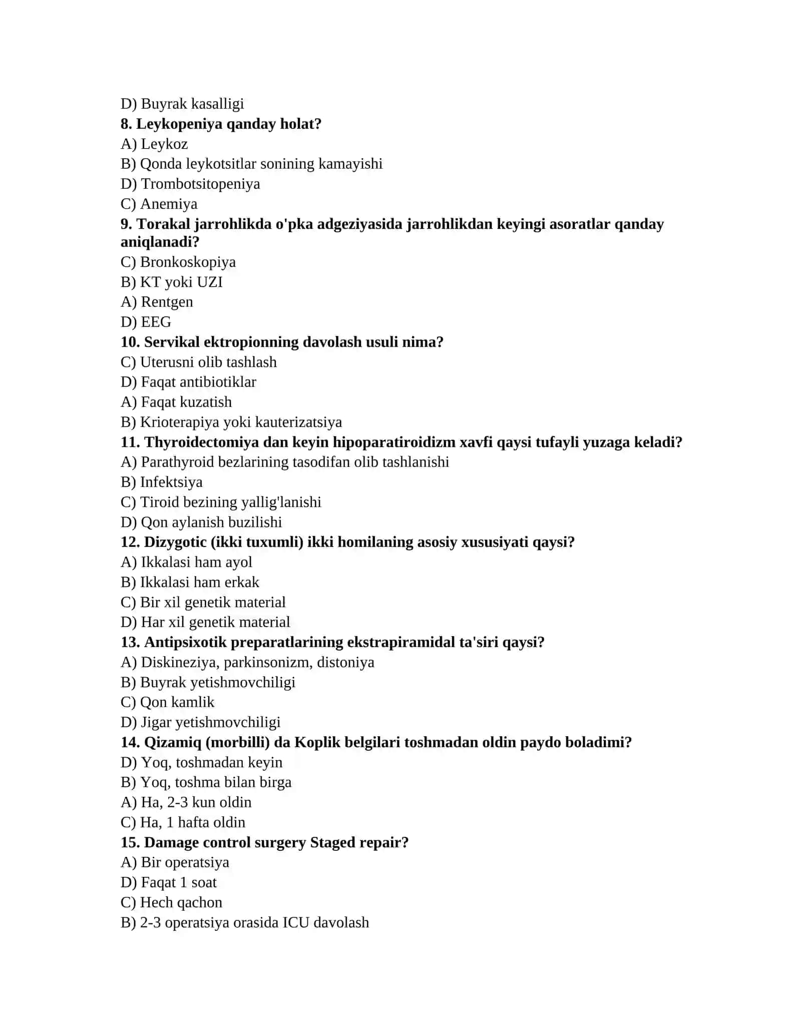 Ichki kasalliklar testlari 2