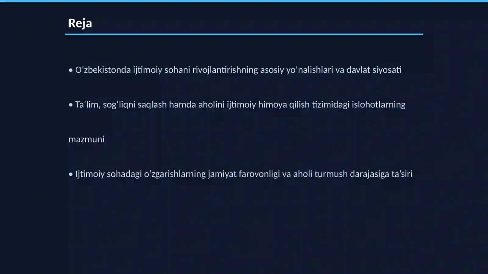 O‘zbekistonda ijtimoiy sohada amalga oshirilayotgan o‘zgarishlar mazmun va mohiyati 2