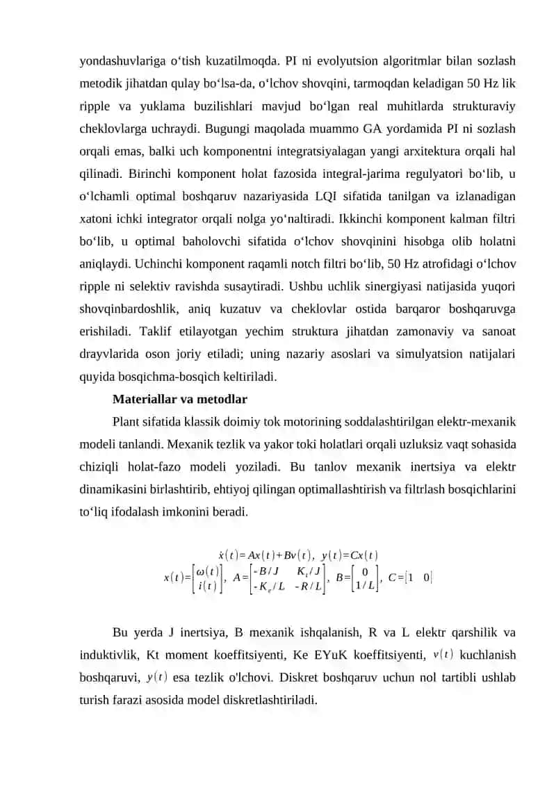 GENETIK ALGORITMLARSIZ YANGI YONDASHUV: KALMAN FILTRI VA RAQAMLI NOTCH FILTRI 2