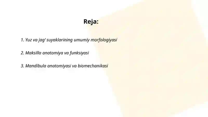 YUZ VA JAGʻ SUYAKLARI ASTEOLOGIYASI 2