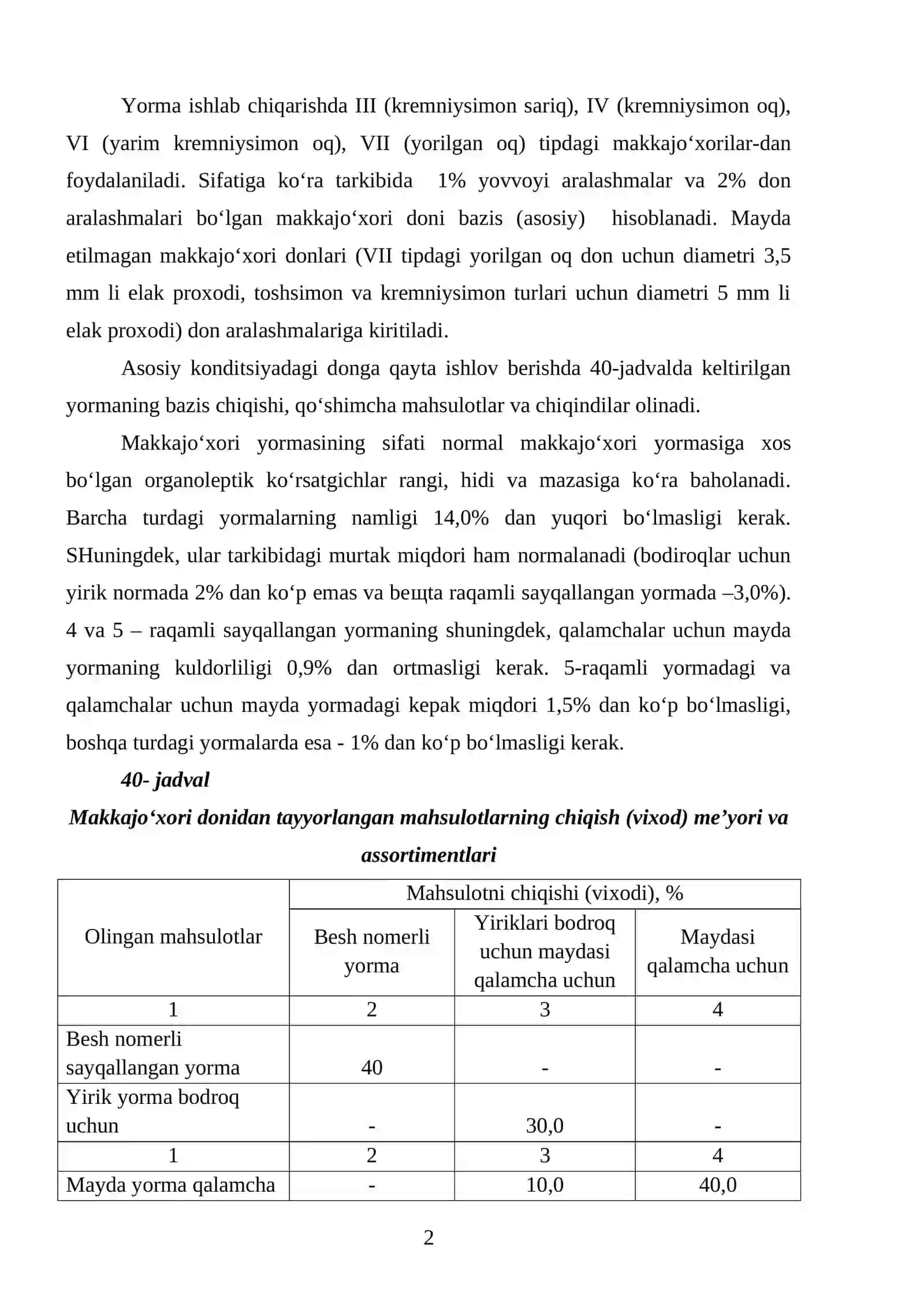 Makkajoxori donidan yorma ishlab chiqarish texnologiyasi 2
