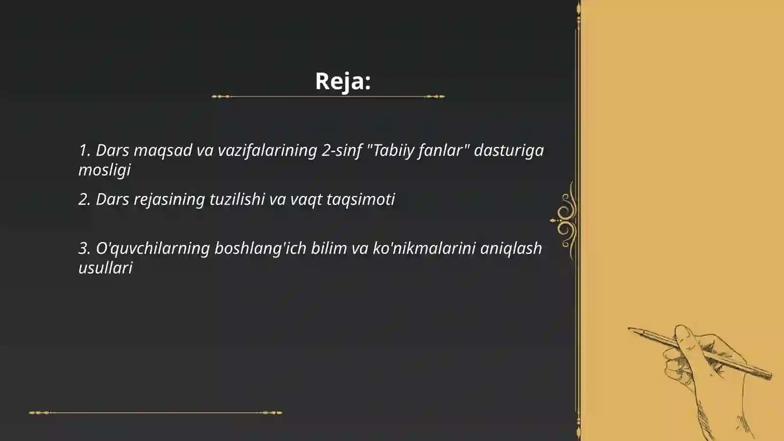 2-sinf "Tabiiy fanlar" dasturi va o'rganish darsni kuzatish va tahlil qilish 2