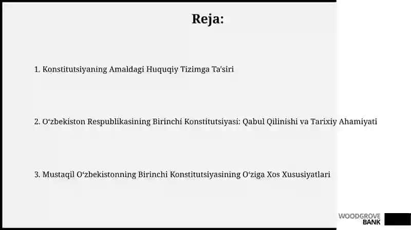 Mustaqil O’zbekiston Respublikasi Birinchi Konstitutsiyasi va uning uziga xos jihatlari 2