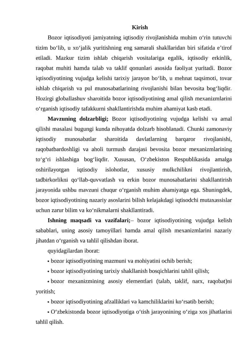Bozor iqtisodiyotining vujudga kelishi va amal qilishi 2